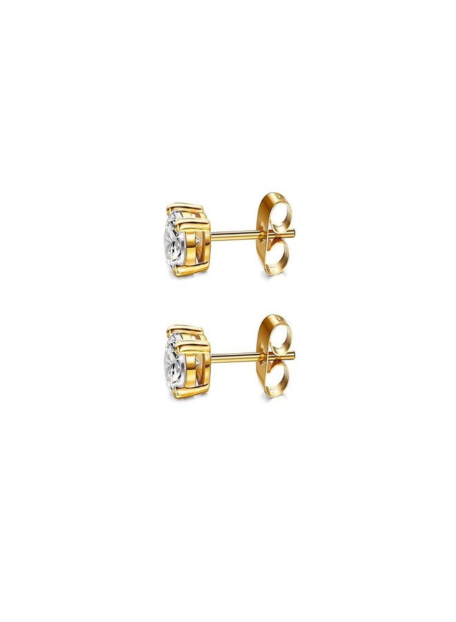 iejsbhrp 1 Pairs Gold Stud Earrings Dainty Stud Earrings 14K Gold Plated Earrings for Women Trendy Hypoallergenic Gold Stud Earrings 4mm Cubic Zirconia Cartilage Piercing Gold Jewelry for Women Gifts(4mm CZ) - Image 1